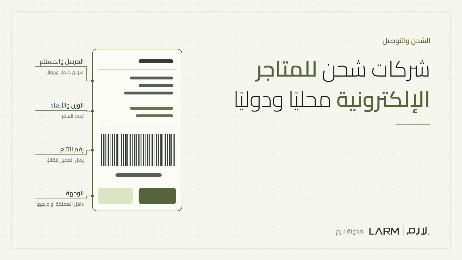 رسم لبوليصة شحن على صندوق طلب مع تعليقات على رقم التتبع والوجهة والوزن وشركة الشحن